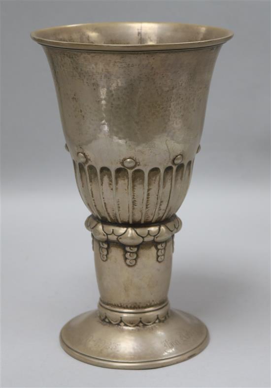A stylish early 20th century Danish silver vase, with engraved inscription, 17 oz.
